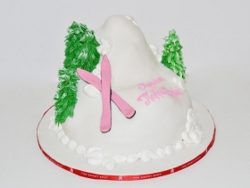 PINK SKIS ON MOUNTAIN SLOPE CAKE